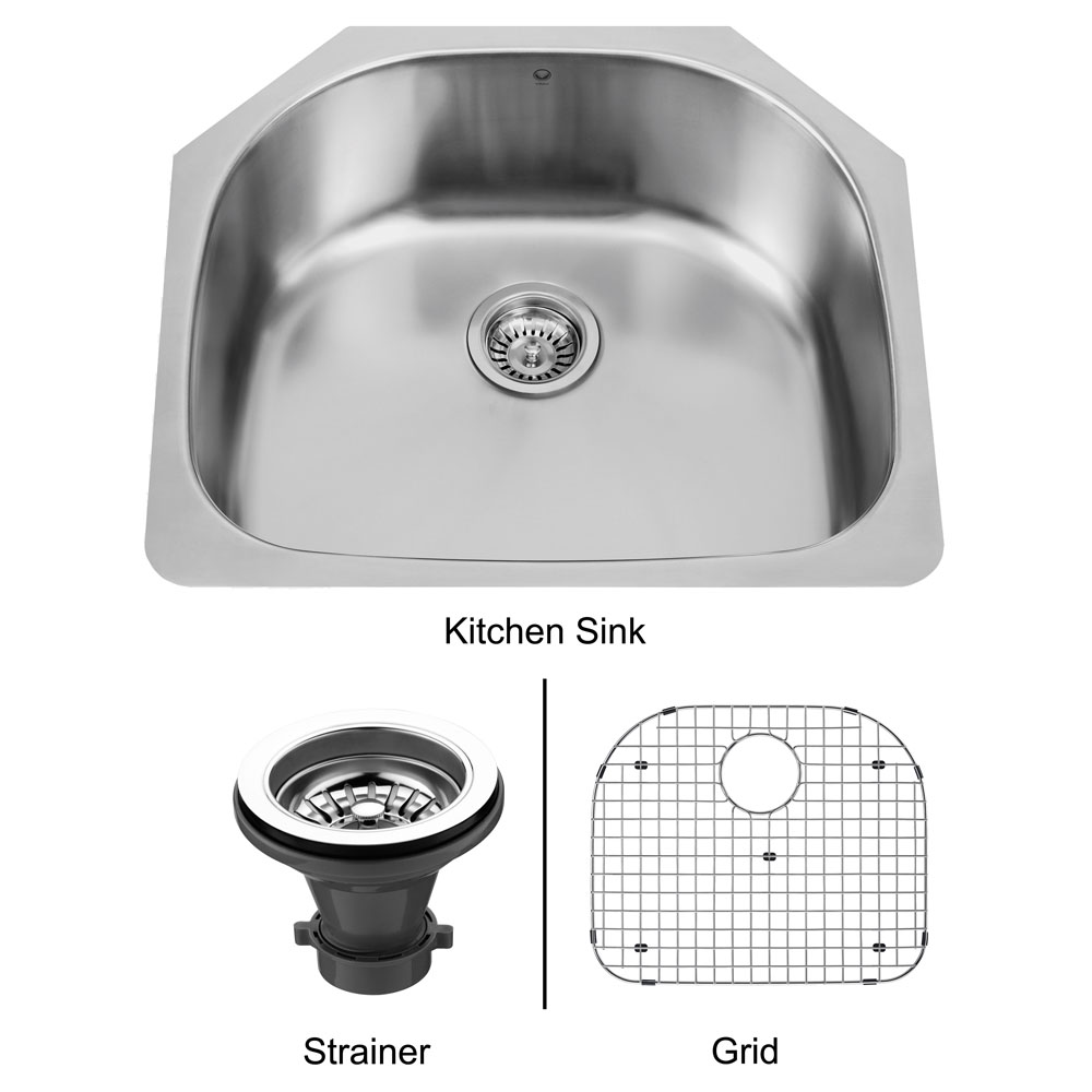 24-inch Undermount Stainless Steel Kitchen Sink, Grid and Strainer