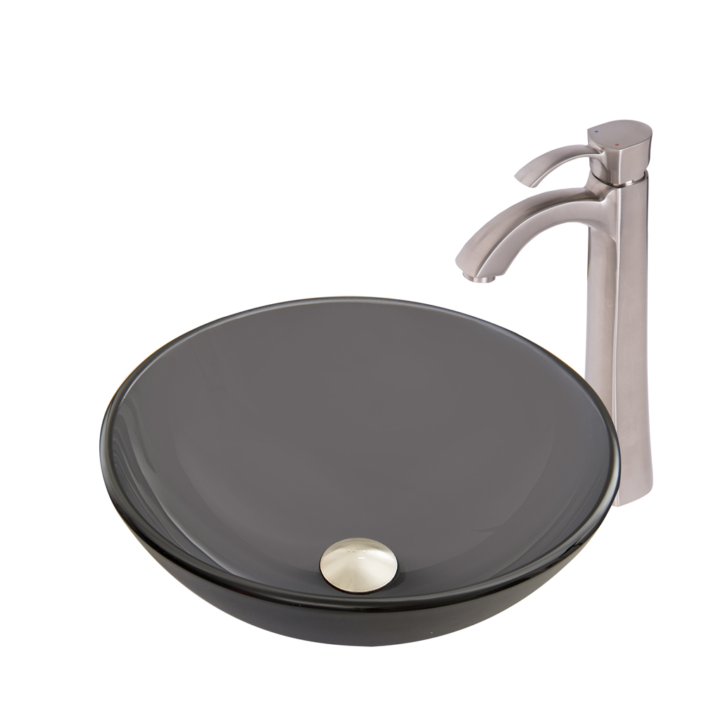 Sheer Black Frosted Glass Vessel Sink and Otis Faucet Set in Brushed Nickel