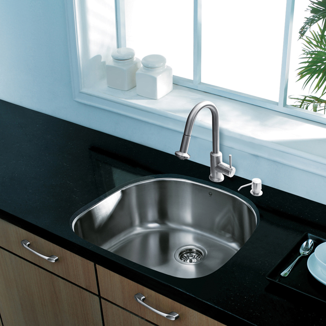 All in One 24-inch Undermount Stainless Steel Kitchen Sink and Faucet Set