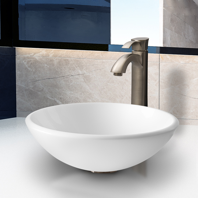 White Phoenix Stone Glass Vessel Sink with Brushed Nickel Faucet