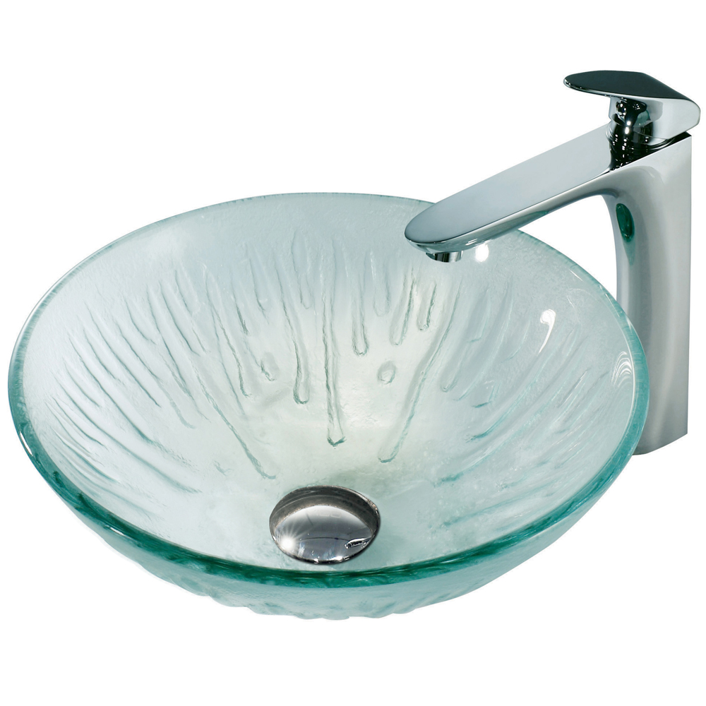 Icicles Glass Vessel Sink and Faucet Set in Chrome