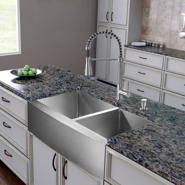 All in One 36-inch Farmhouse Stainless Steel Double Bowl Kitchen Sink and Faucet Set