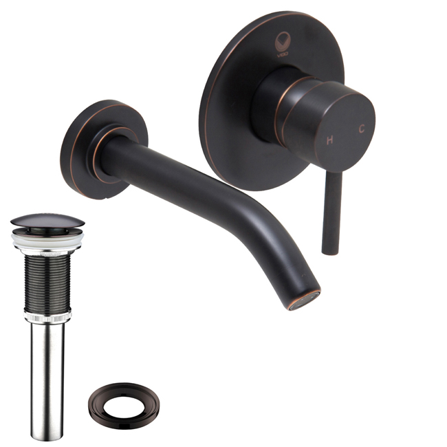 Olus Antique Rubbed Bronze Finish Single Lever Wall Mount Faucet with Pop Up Olus Antique Rubbed Bronze Finish Single Lever Wall Mount Faucet with Pop Up