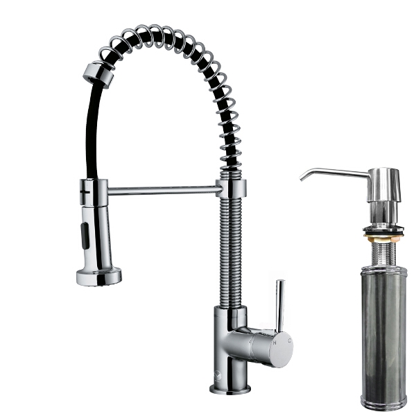 Chrome Pull-Down Spray Kitchen Faucet with Soap Dispenser