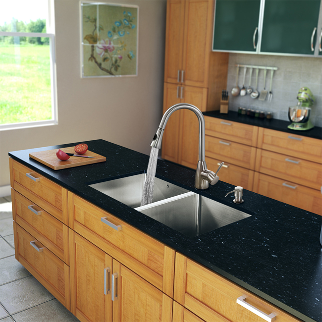 All in One 29-inch Undermount Stainless Steel Double Bowl Kitchen Sink and Faucet Set