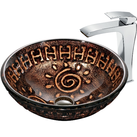 Aztec Glass Vessel Sink and Faucet Set in Chrome