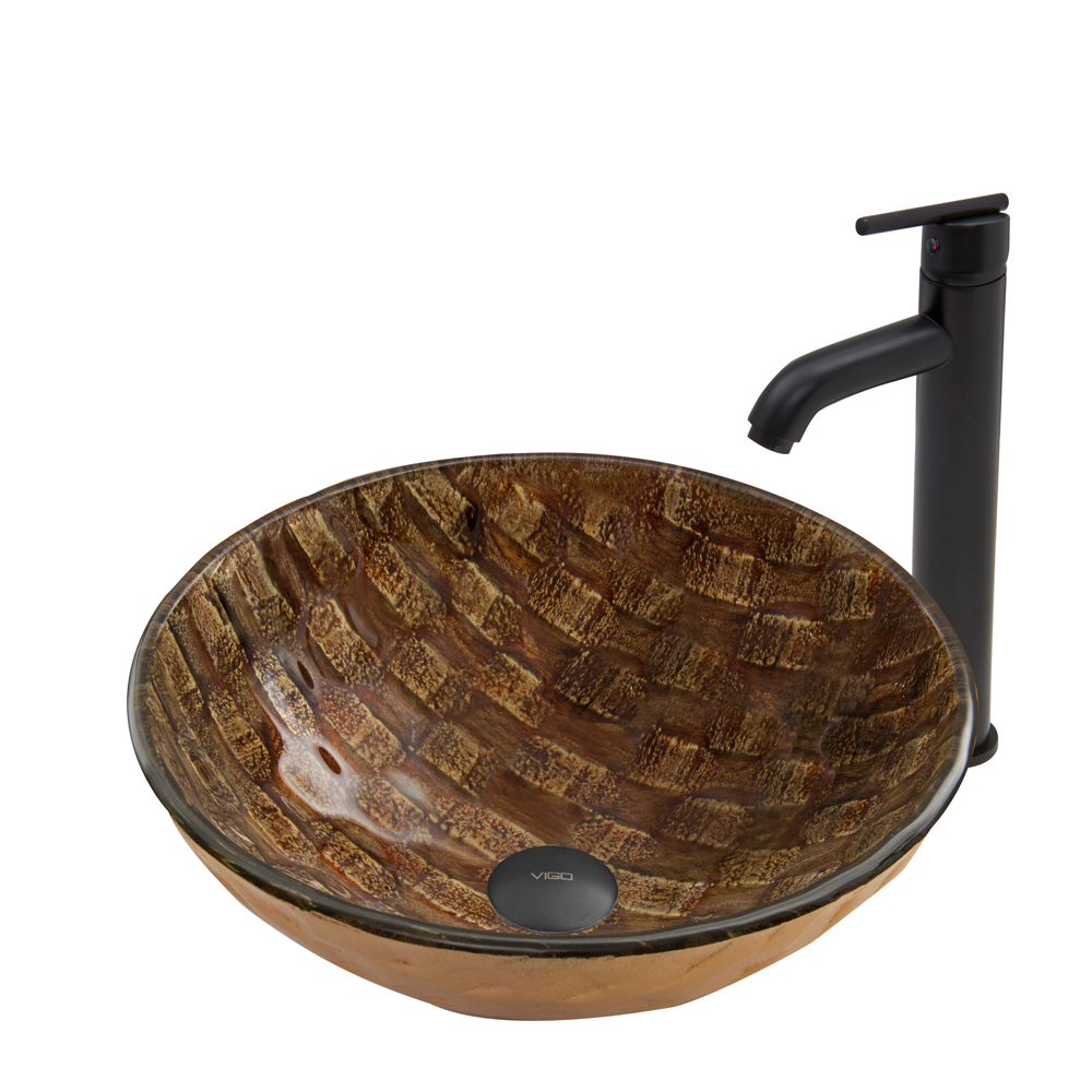 Playa Glass Vessel Sink and Seville Faucet Set in Matte Black