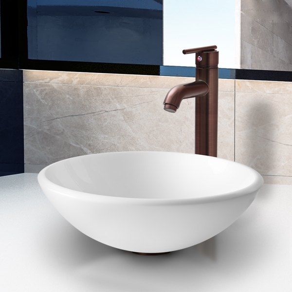 White Phoenix Stone Glass Vessel Sink with Oil Rubbed Bronze Faucet