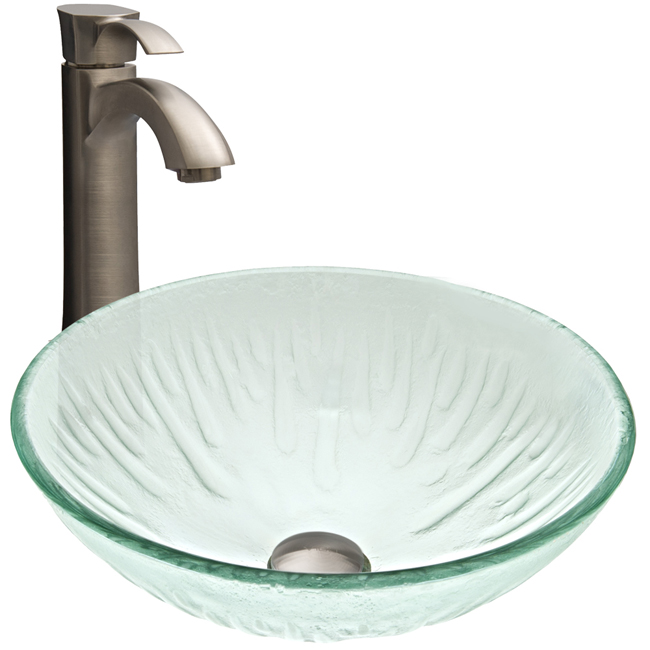 Icicles Glass Vessel Sink and Otis Faucet Set in Brushed Nickel