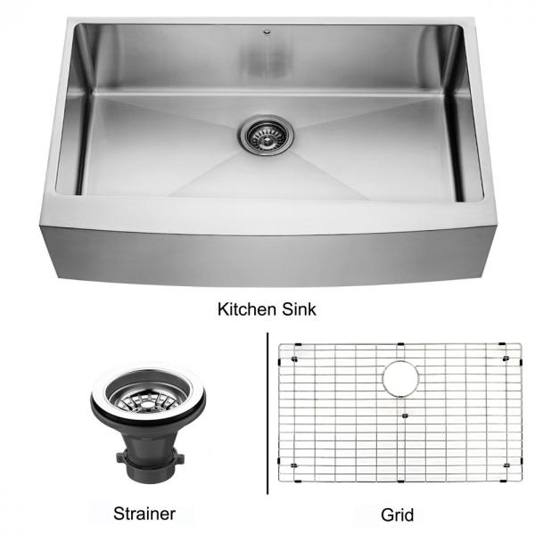 36-inch Farmhouse Stainless Steel Kitchen Sink, Grid and Strainer