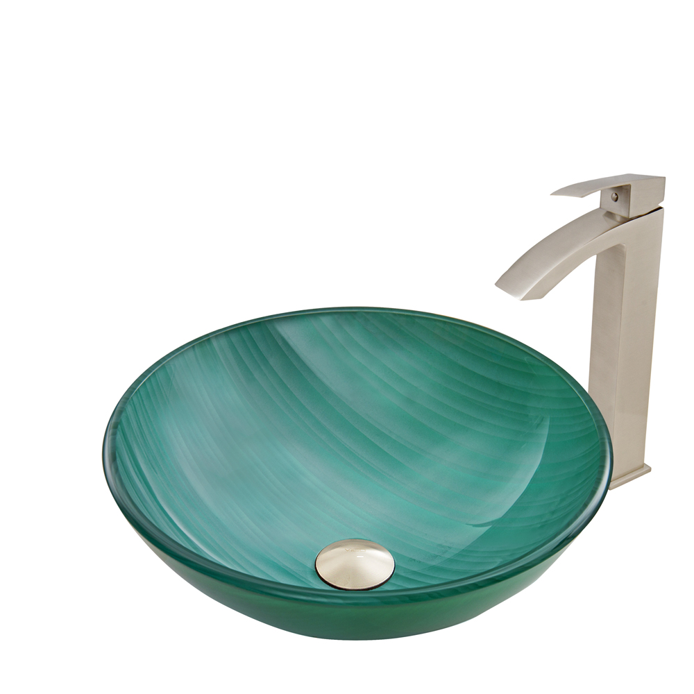 Whispering Wind Glass Vessel Sink and Duris Faucet Set in Brushed Nickel