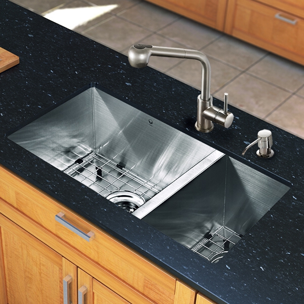 All in One 29-inch Undermount Stainless Steel Double Bowl Kitchen Sink and Faucet Set