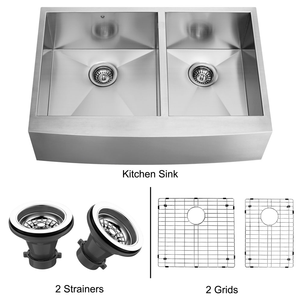 36-inch Farmhouse Stainless Steel Kitchen Sink, Two Grids and Two Strainers