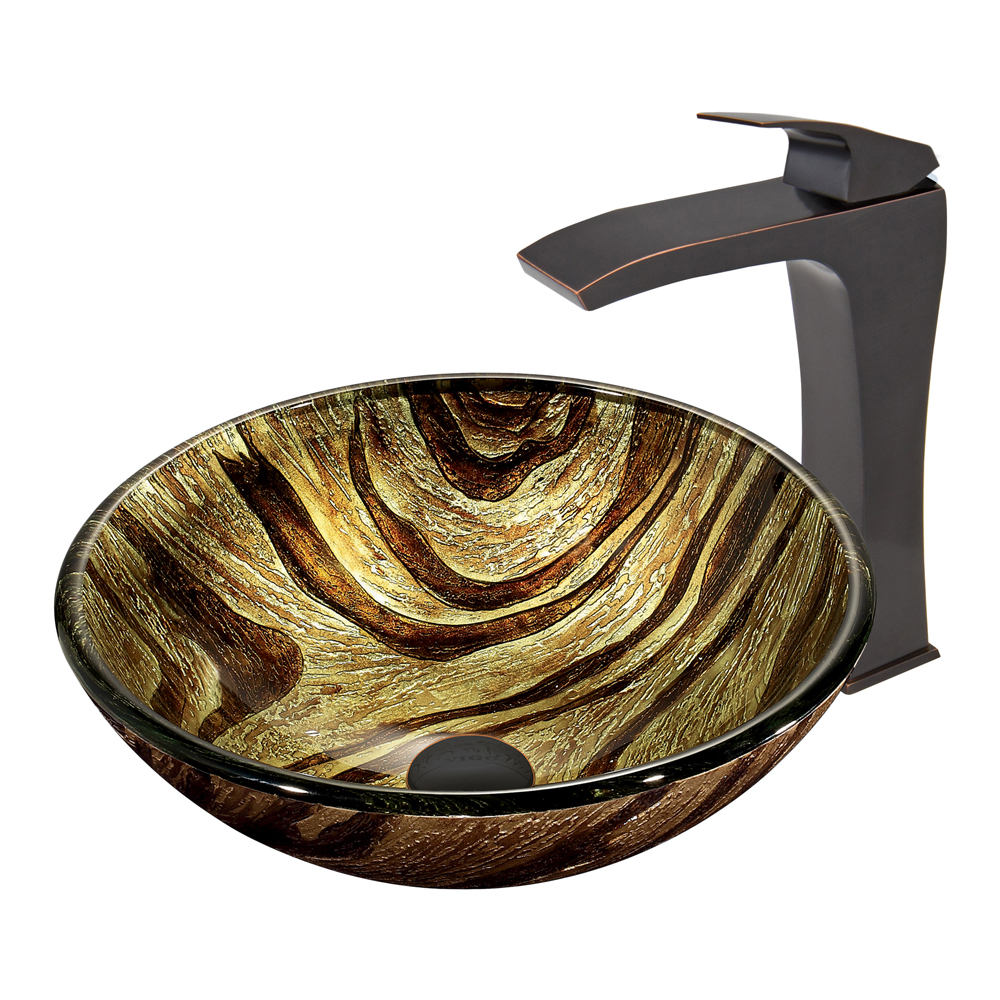Zebra Glass Vessel Sink and Blackstonian Faucet Set in Antique Rubbed Bronze