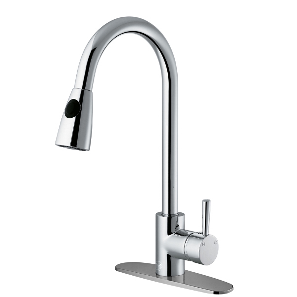 Chrome Pull-Down Spray Kitchen Faucet with Deck Plate