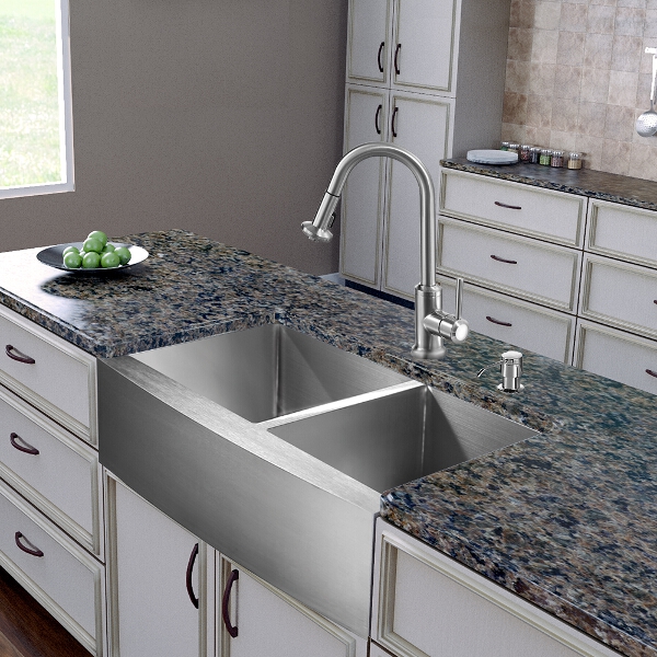All in One 36-inch Farmhouse Stainless Steel Double Bowl Kitchen Sink and Faucet Set