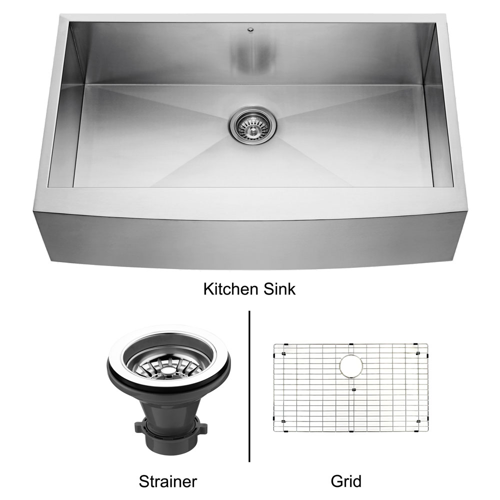 36-inch Farmhouse Stainless Steel Kitchen Sink, Grid and Strainer