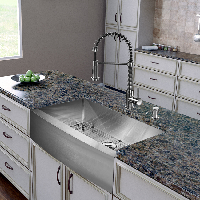 All in One 36-inch Farmhouse Stainless Steel Kitchen Sink and Faucet Set