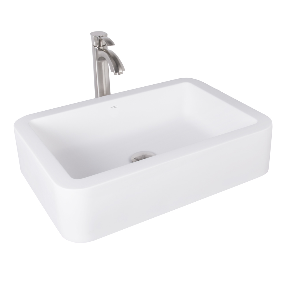 Navagio Composite Vessel Sink and Otis Bathroom Vessel Faucet Set in Brushed Nickel