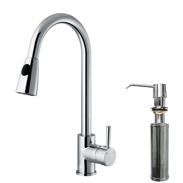 Chrome Pull-Down Spray Kitchen Faucet with Soap Dispenser