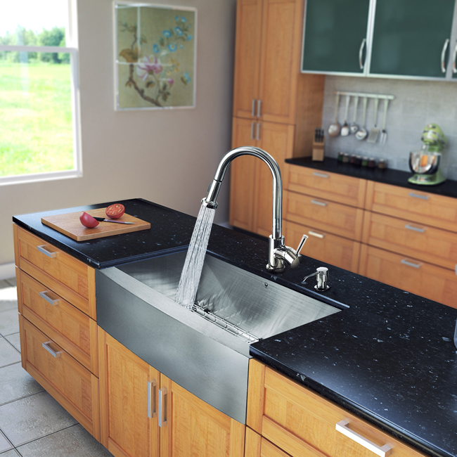 All in One 33-inch Farmhouse Stainless Steel Kitchen Sink and Chrome Faucet Set