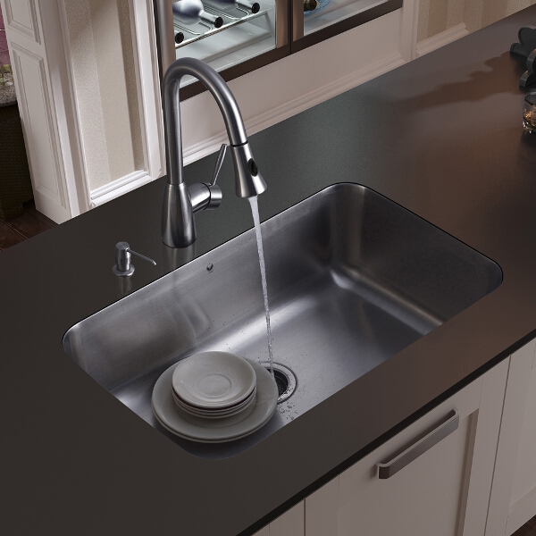 Undermount Stainless Steel Kitchen Sink, Faucet, Strainer and Dispenser