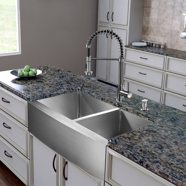 All in One 36-inch Farmhouse Stainless Steel Double Bowl Kitchen Sink and Faucet Set