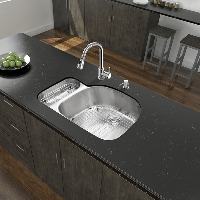 All in One 32-inch Undermount Stainless Steel Kitchen Sink and Chrome Faucet Set