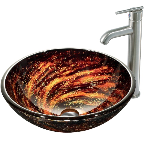 Northern Lights Glass Vessel Sink and Faucet Set in Brushed Nickel