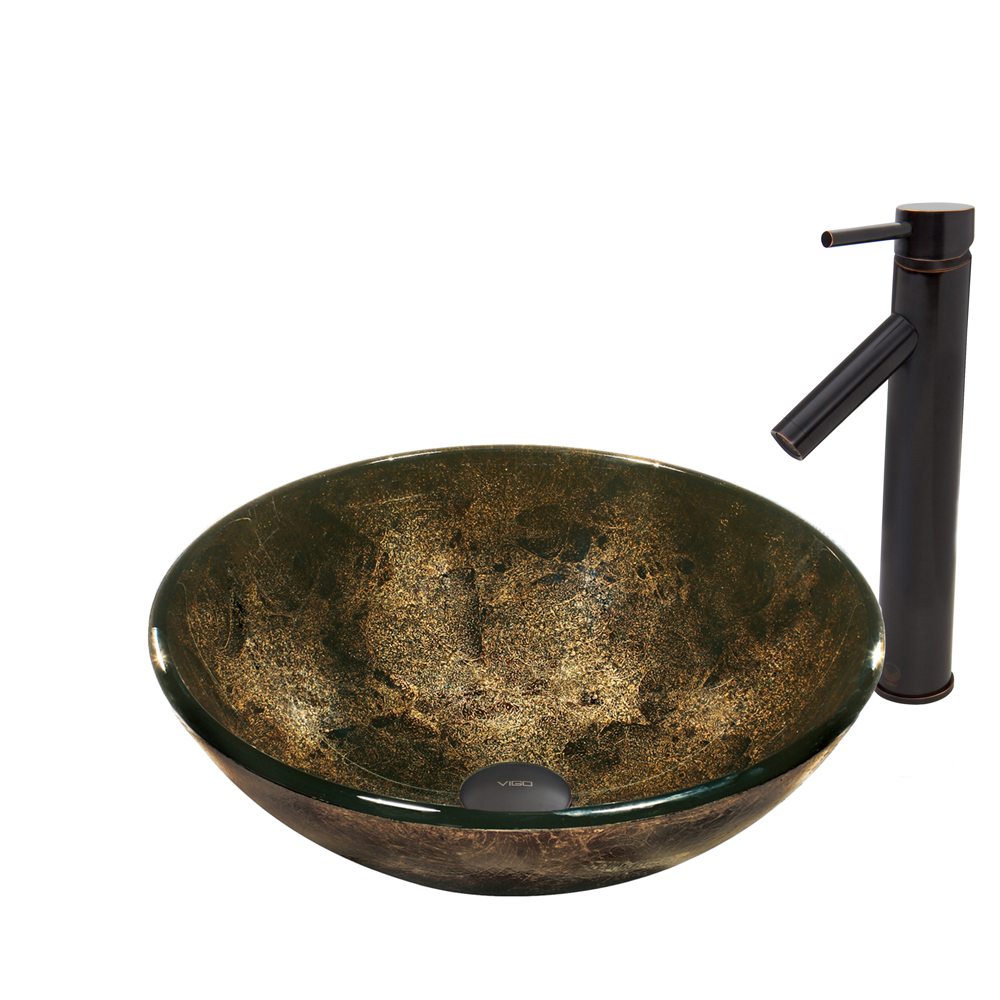 Sintra Glass Vessel Sink  and Dior Faucet Set in Antique Rubbed Bronze