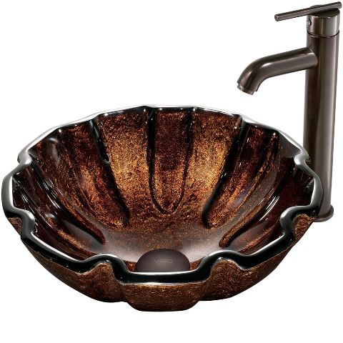 Walnut Shell Glass Vessel Sink and Faucet Set in Oil Rubbed Bronze