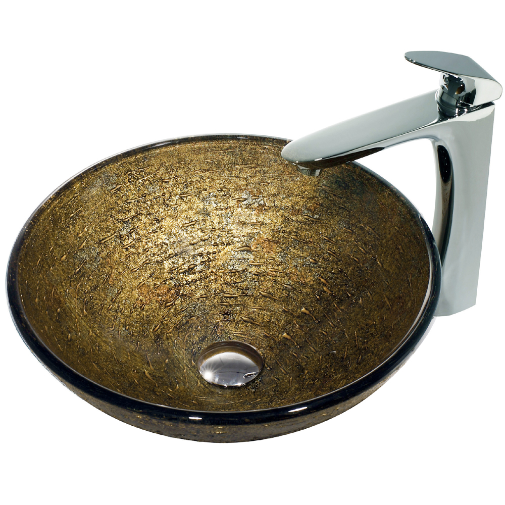 Textured Copper Vessel Sink and Faucet Set in Chrome