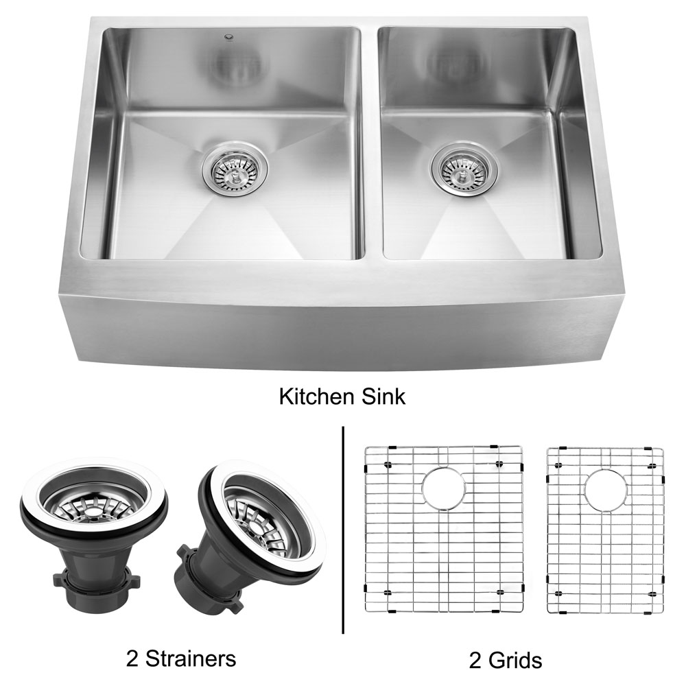 33-inch Farmhouse Stainless Steel Kitchen Sink, Two Grids and Two Strainers