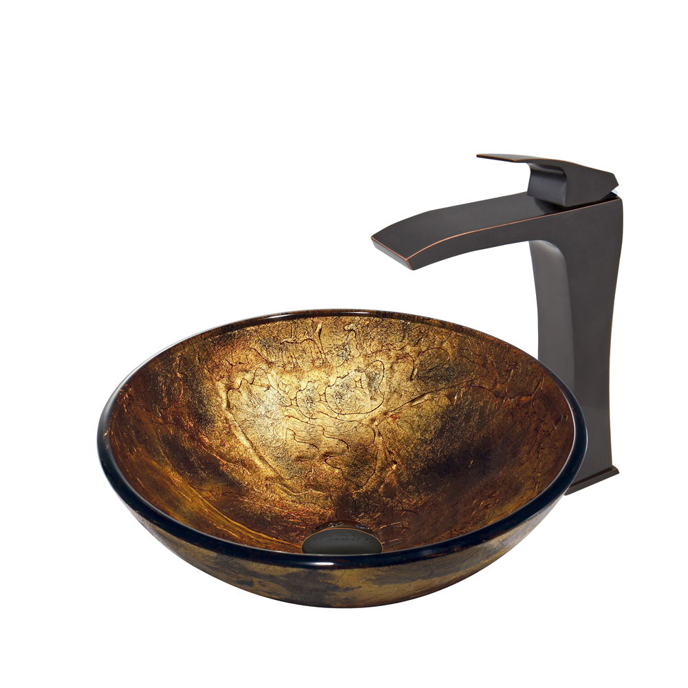 Copper Shapes Glass Vessel Sink  and Blackstonian Faucet Set in Antique Rubbed Bronze