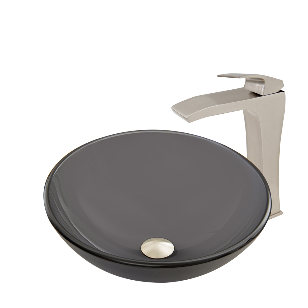Sheer Black Frosted Glass Vessel Sink and Blackstonian Faucet Set in Brushed Nickel