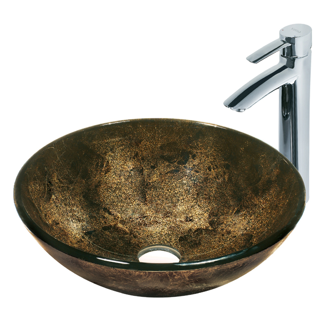 Sintra Glass Vessel Sink and Faucet Set in Chrome