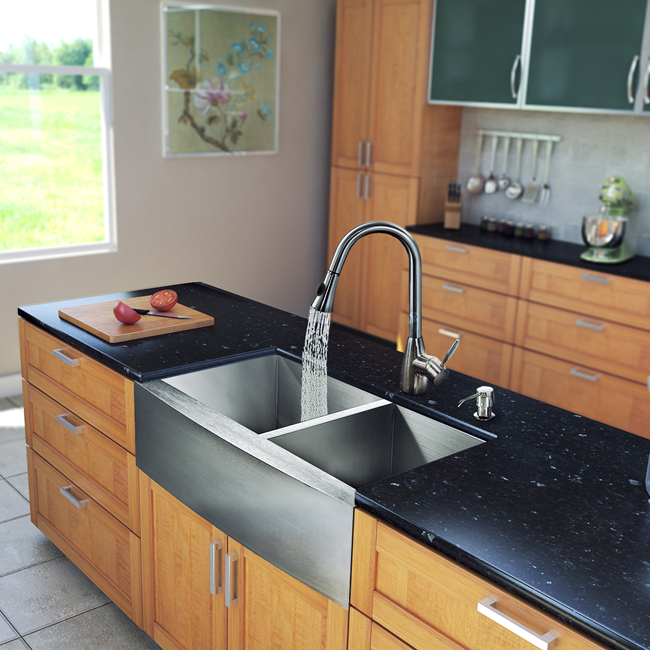 All in One 33-inch Farmhouse Stainless Steel Double Bowl Kitchen Sink and Faucet Set