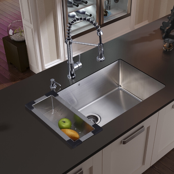 Undermount Stainless Steel Kitchen Sink, Faucet, Colander, Strainer and Dispenser