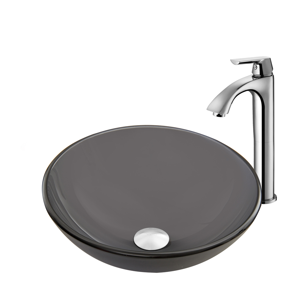 Sheer Black Frosted Glass Vessel Sink and Linus Faucet Set in Chrome