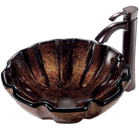 Walnut Shell Glass Vessel Sink and Faucet Set in Oil Rubbed Bronze