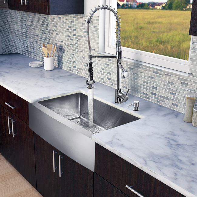 All in One 33-inch Farmhouse Stainless Steel Kitchen Sink and Chrome Faucet Set