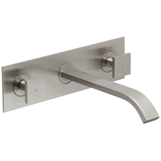 Titus Brushed Nickel Finish Dual Lever Wall Mount Faucet Titus Brushed Nickel Finish Dual Lever Wall Mount Faucet