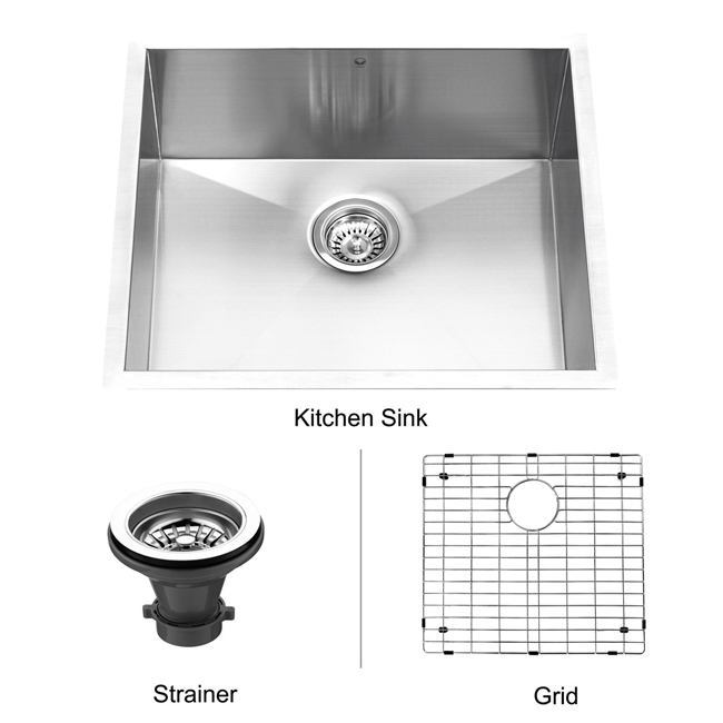 23-inch Undermount Stainless Steel Kitchen Sink, Grid and Strainer