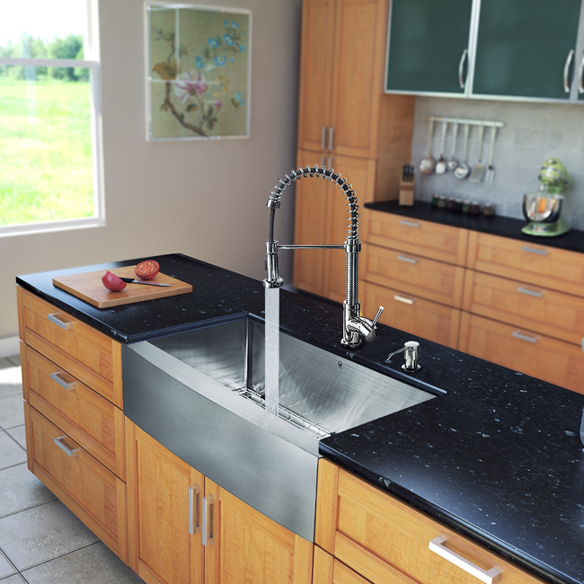 All in One 33-inch Farmhouse Stainless Steel Kitchen Sink and Chrome Faucet Set