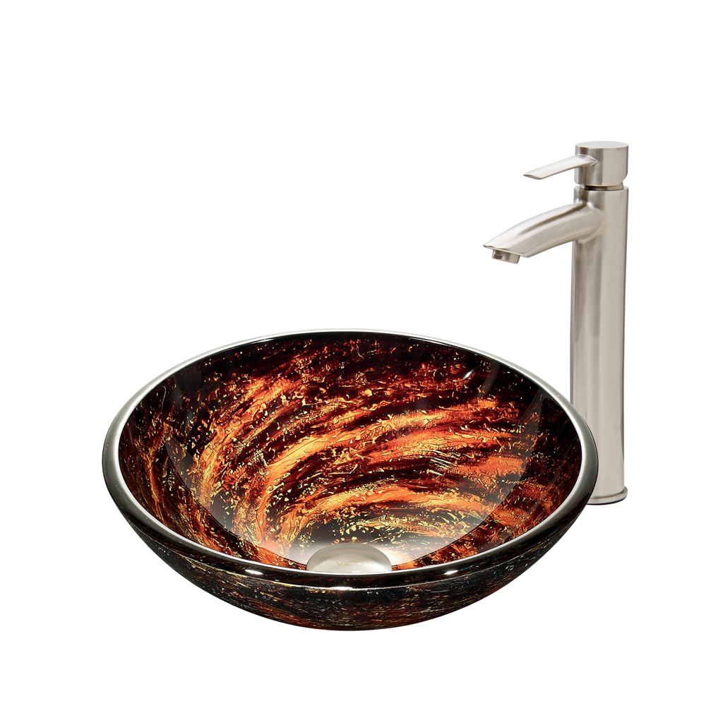 Northern Lights Glass Vessel Sink and Shadow Faucet Set in Brushed Nickel