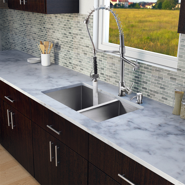 All in One 29-inch Undermount Stainless Steel Double Bowl Kitchen Sink and Faucet Set