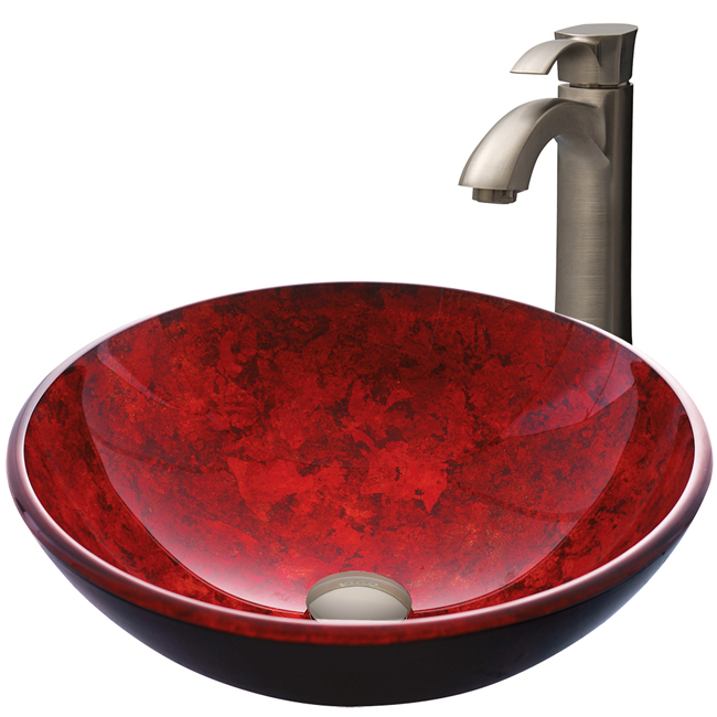 Terrassa Glass Vessel Sink and Otis Faucet Set in Brushed Nickel
