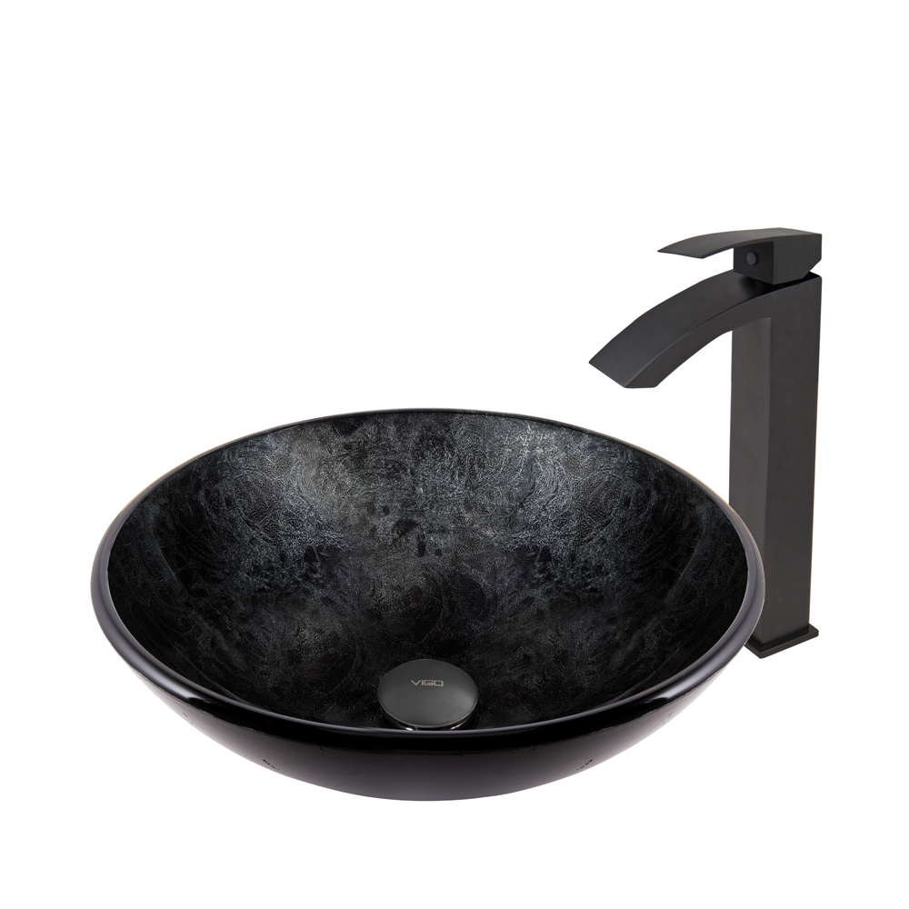 Gray Onyx Glass Vessel Sink and Duris Faucet Set in Matte Black
