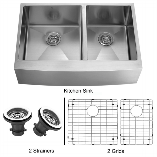 36-inch Farmhouse Stainless Steel Kitchen Sink, Two Grids and Two Strainers