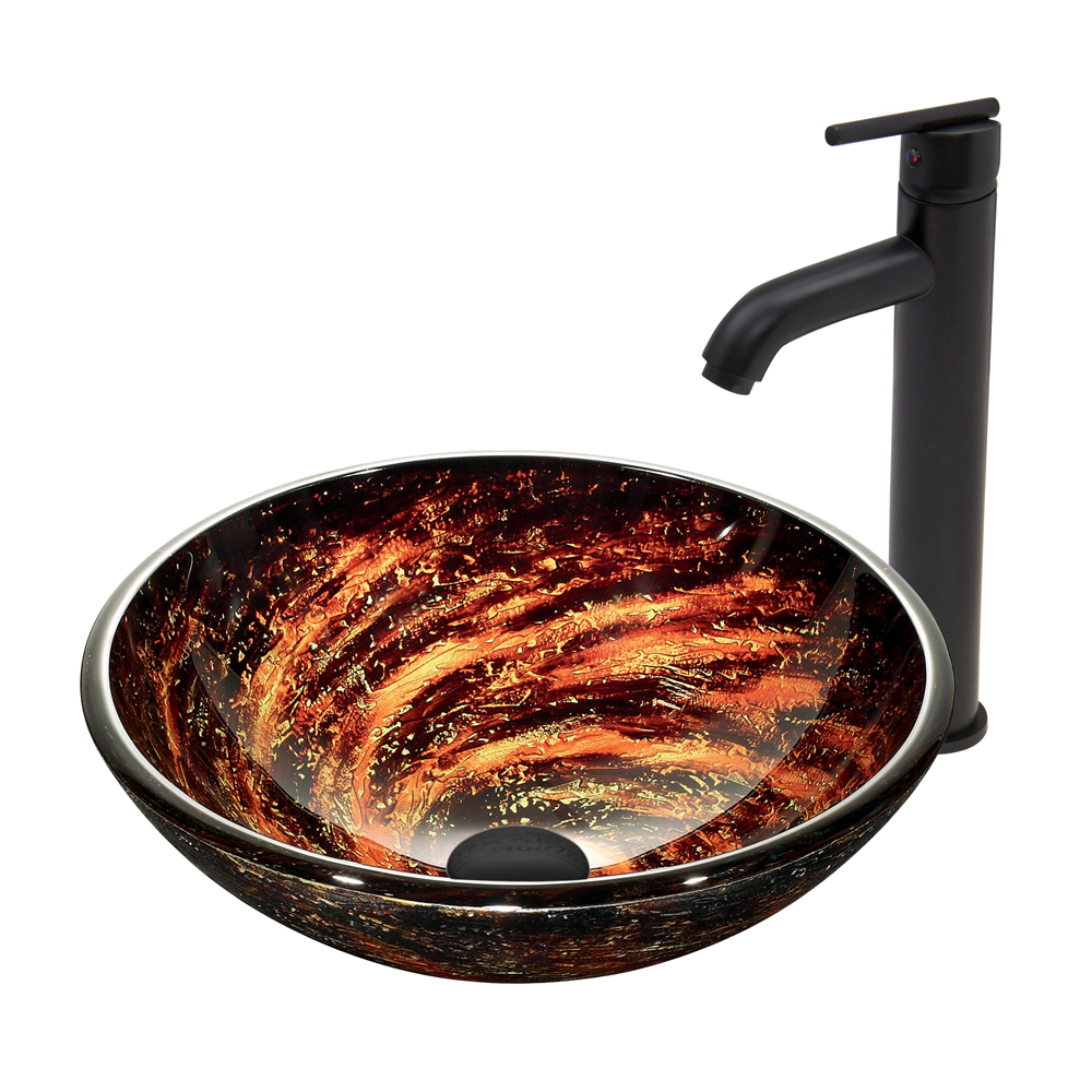 Northern Lights Glass Vessel Sink and Seville Faucet Set in Matte Black